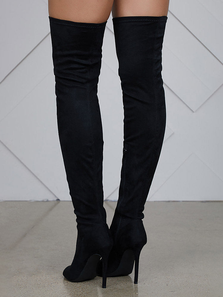 Peep Toe Suede Over Knee Boots - Elara Row