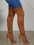 Peep Toe Suede Over Knee Boots - Elara Row