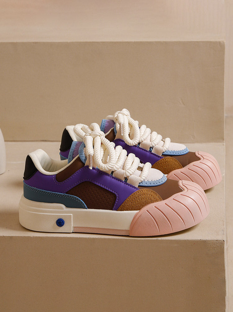 Color Contrast Rubber Toe Sneakers - Elara Row