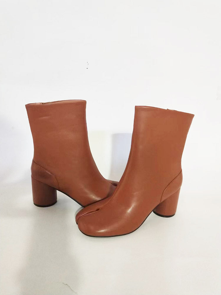Split Toe Chunky Heel Boots - Elara Row