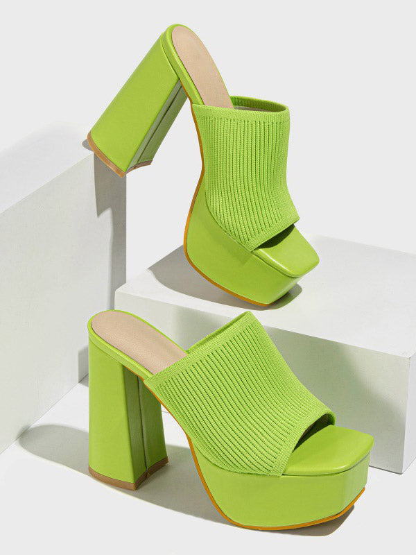 Knit Platform Chunky Heel Sandals - Elara Row