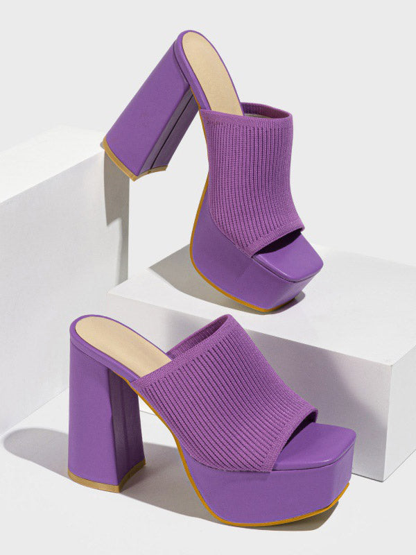 Knit Platform Chunky Heel Sandals - Elara Row