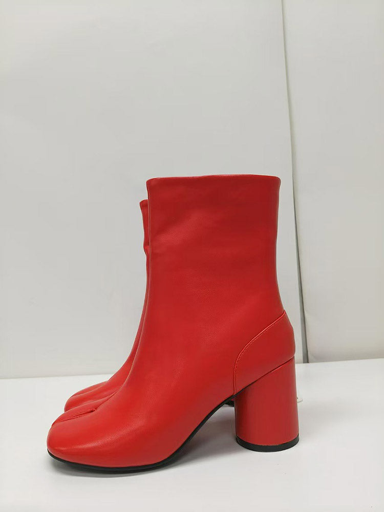Split Toe Chunky Heel Boots - Elara Row