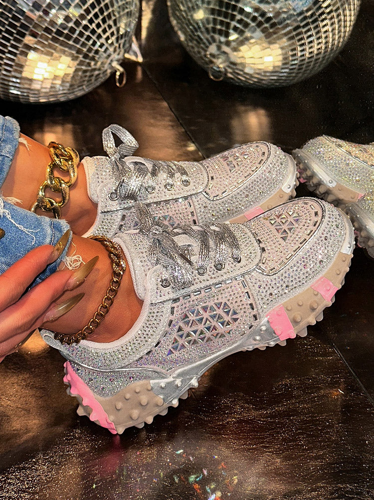 Sparkling Rhinestone Platform Sneakers