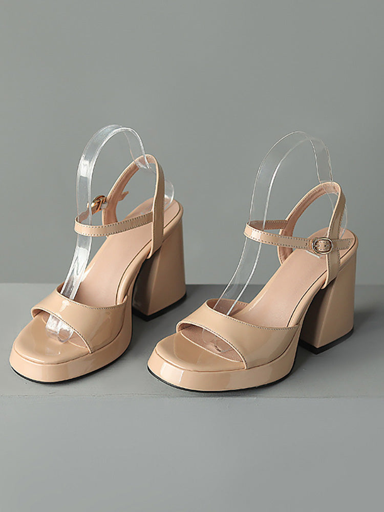 Leather Chunky Heel Sandals - Elara Row