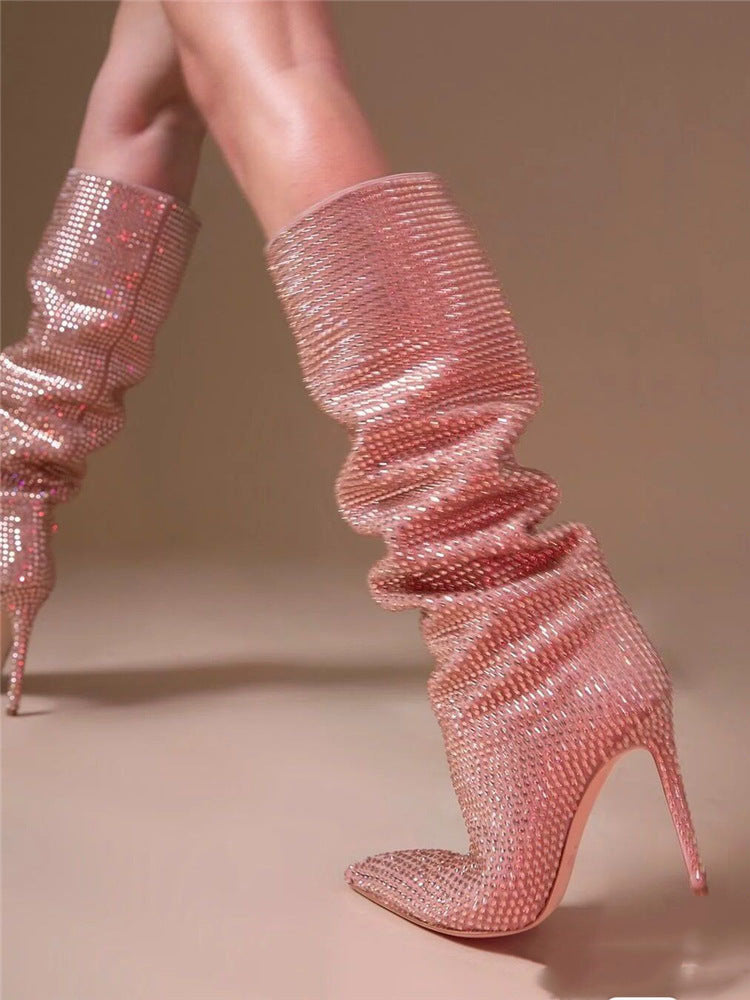 Crystal-Embellished Suede Boots - Elara Row