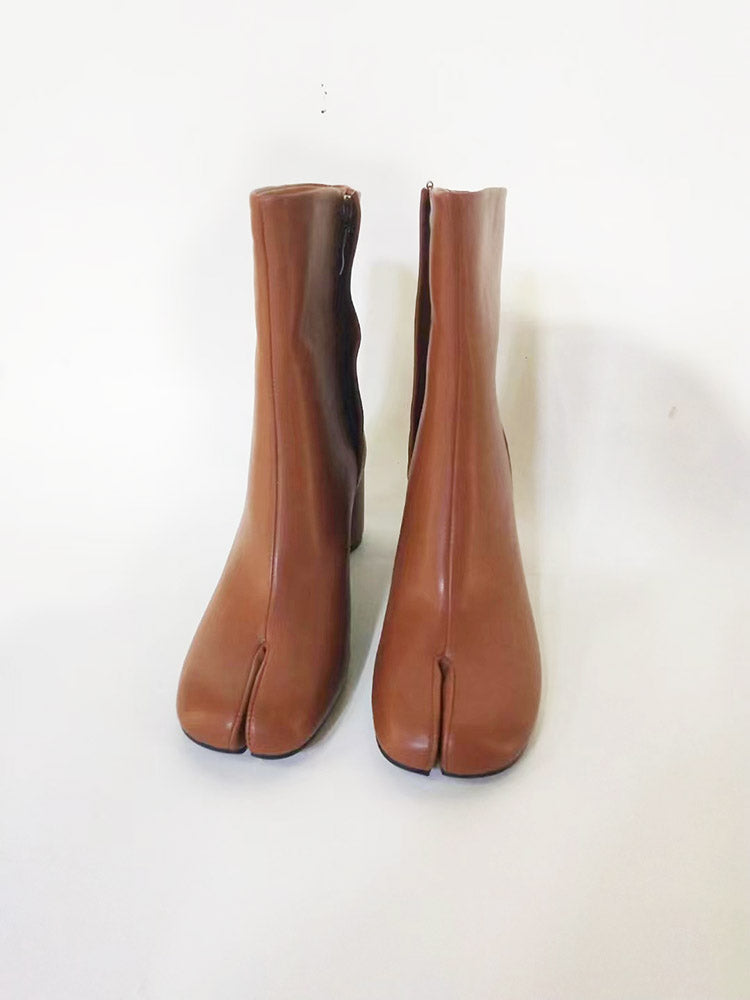 Split Toe Chunky Heel Boots - Elara Row
