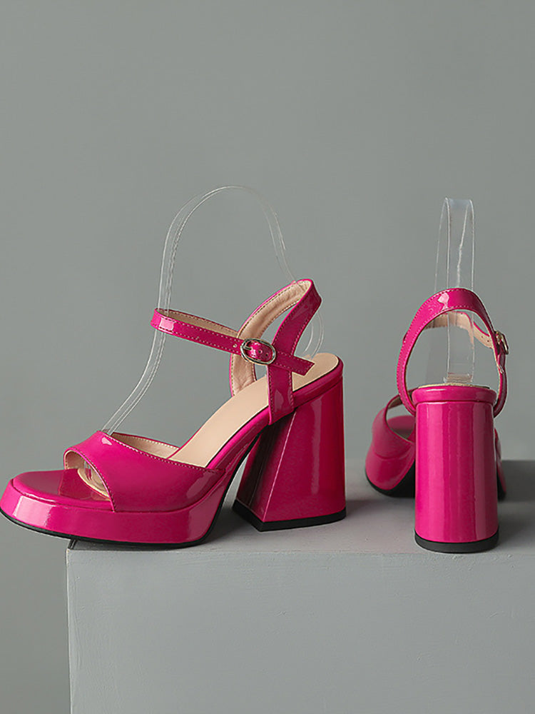 Leather Chunky Heel Sandals - Elara Row