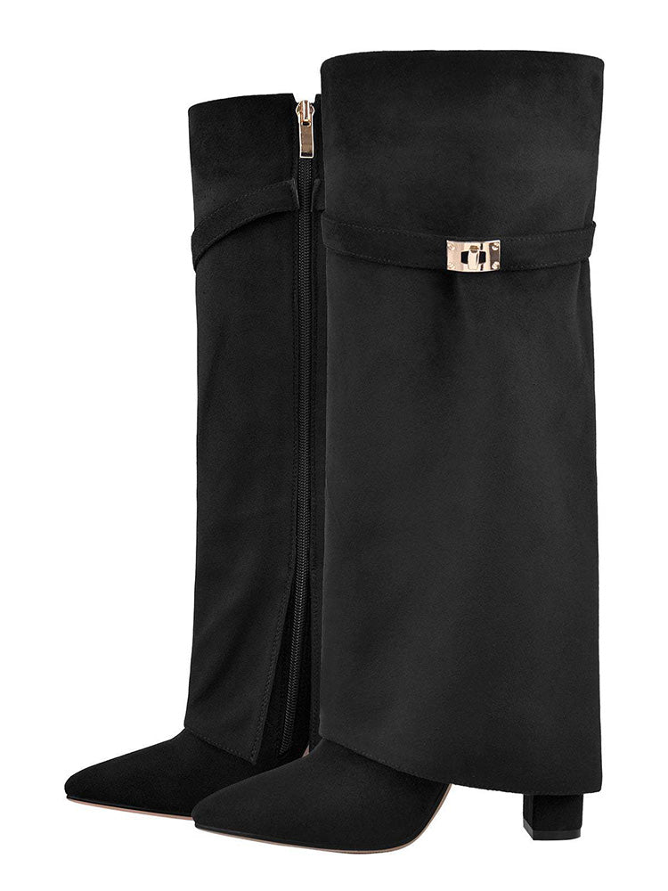 Fold Chunky Heel Knee High Boots - Elara Row