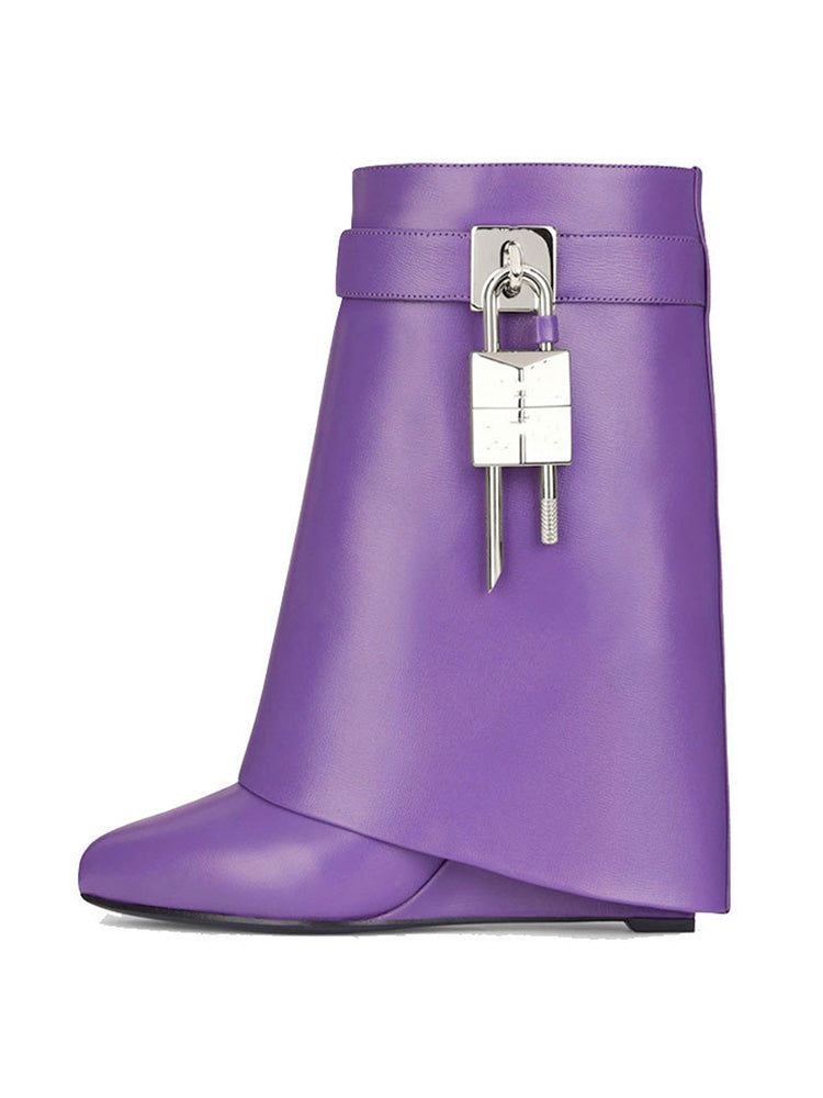 Lock & Key Leather Wedge Calf Booties