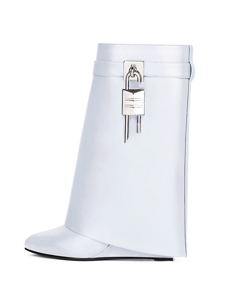 Lock & Key Leather Wedge Calf Booties