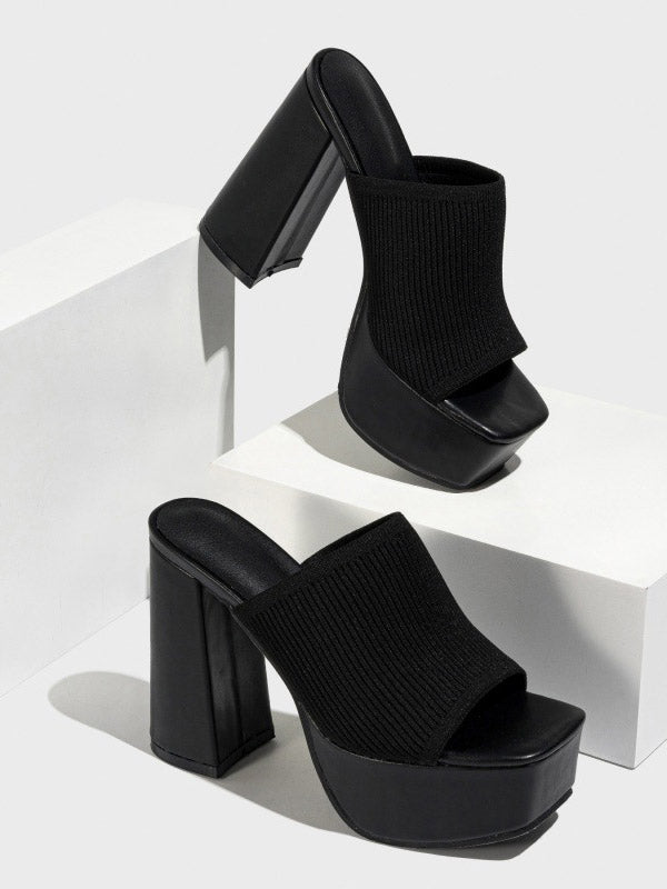 Knit Platform Chunky Heel Sandals - Elara Row