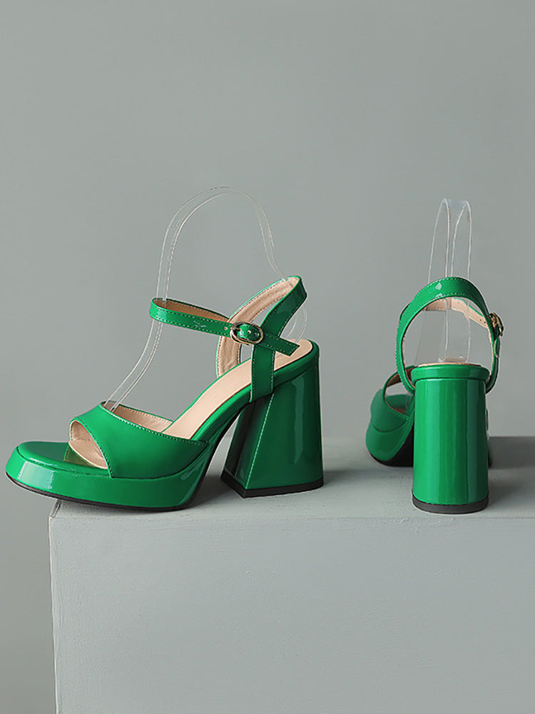 Leather Chunky Heel Sandals - Elara Row