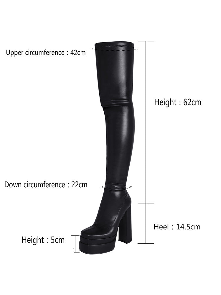 PU Platform Heel Thigh High Boots