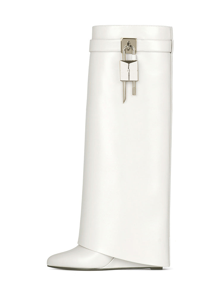 Lock & Key Leather Wedge Heel Boots - Elara Row