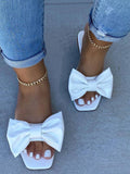 Bowknot Decor Square Toe Flat Slippers - Elara Row