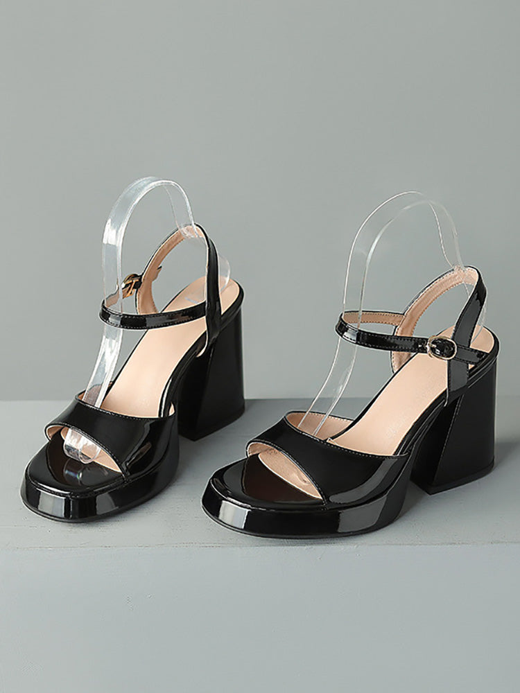 Leather Chunky Heel Sandals - Elara Row