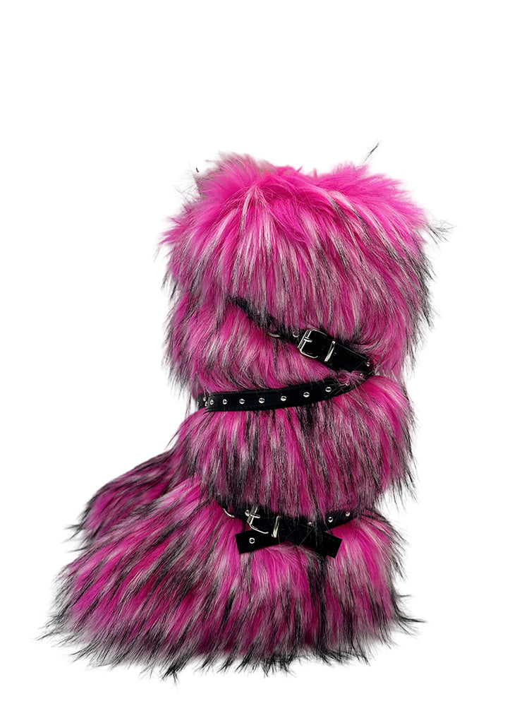 Buckle Faux Fur Boots - Elara Row