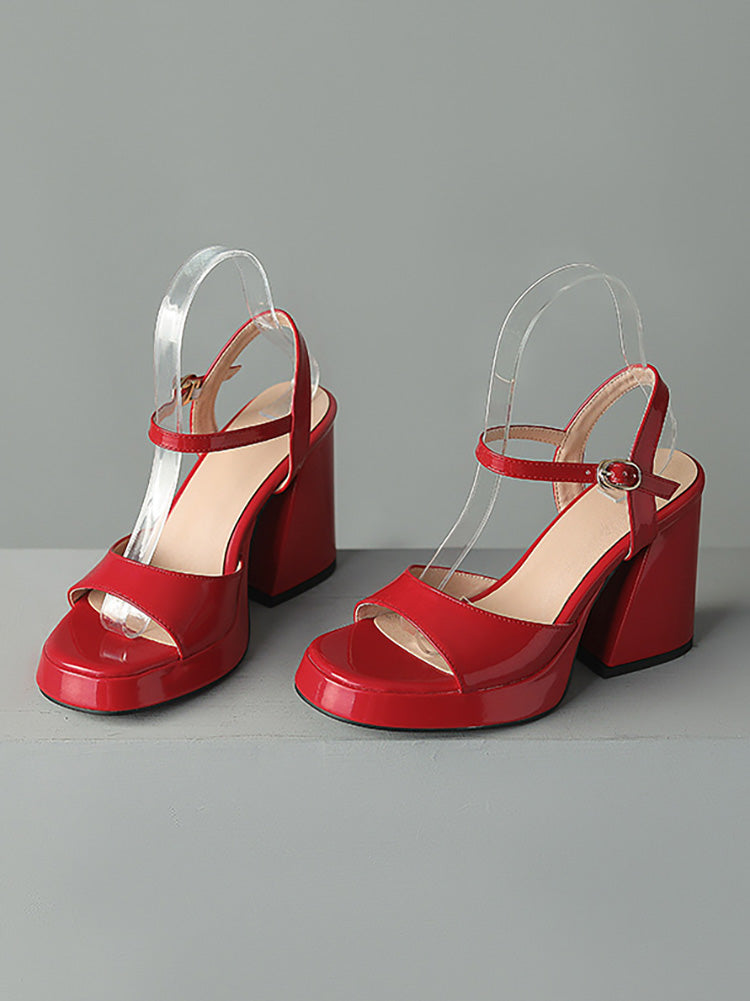 Leather Chunky Heel Sandals - Elara Row