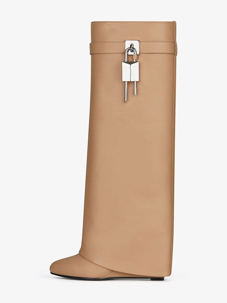 Lock & Key Leather Wedge Heel Boots - Elara Row