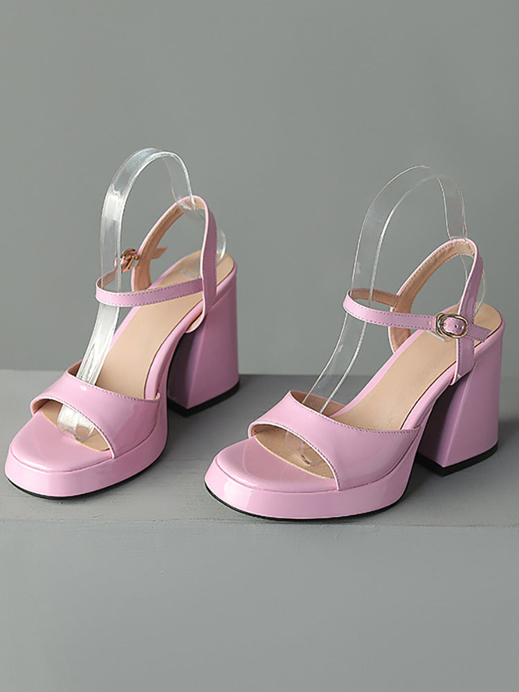 Leather Chunky Heel Sandals - Elara Row
