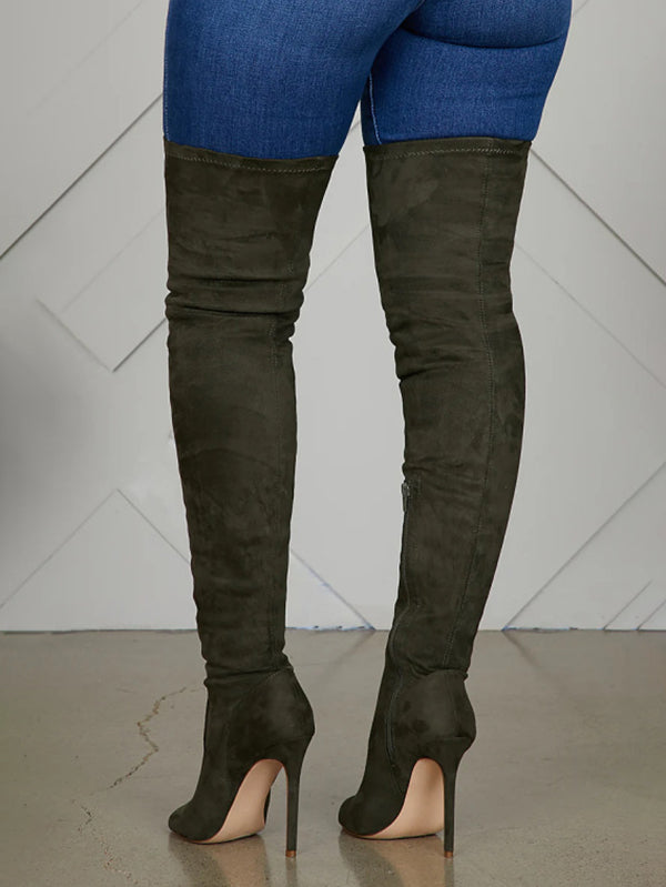Peep Toe Suede Over Knee Boots - Elara Row