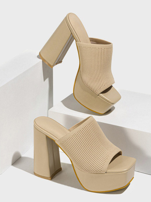 Knit Platform Chunky Heel Sandals - Elara Row