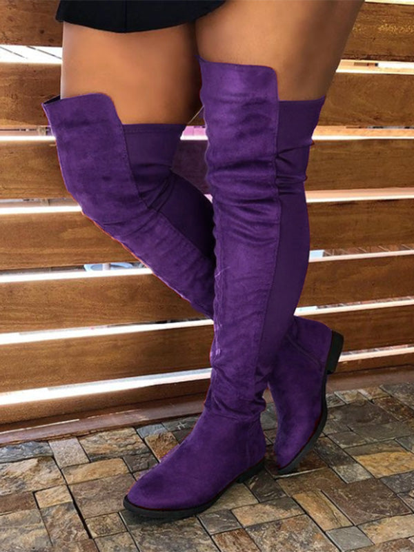 Suede Flat Over Knee Boots - Elara Row