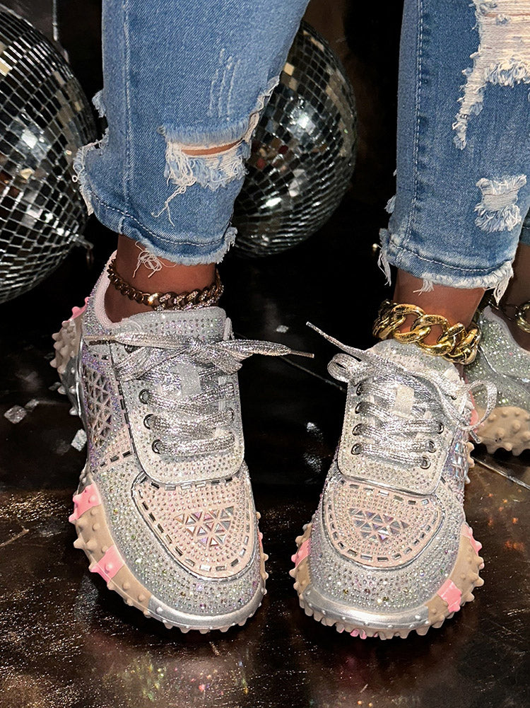 Sparkling Rhinestone Platform Sneakers