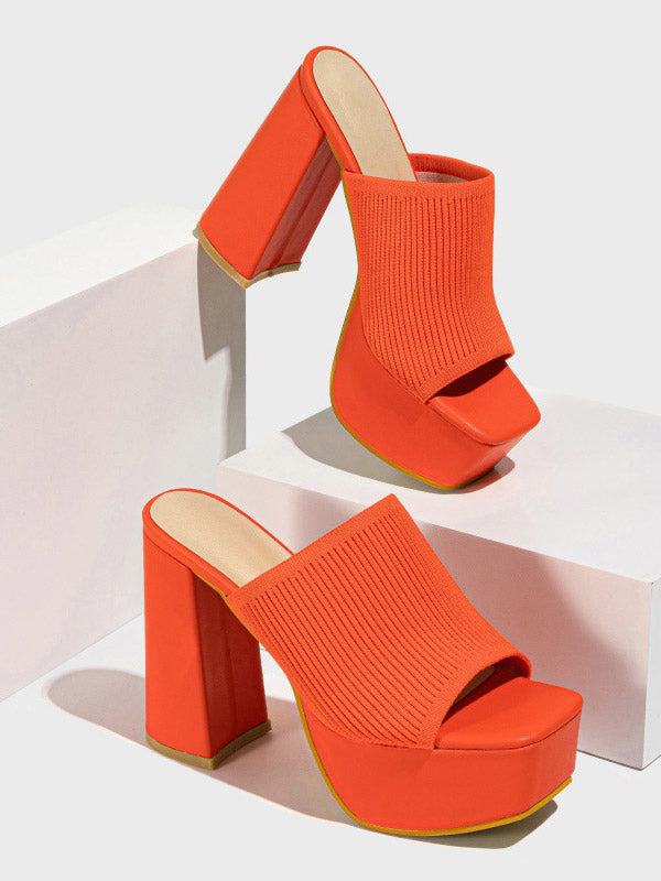 Knit Platform Chunky Heel Sandals - Elara Row