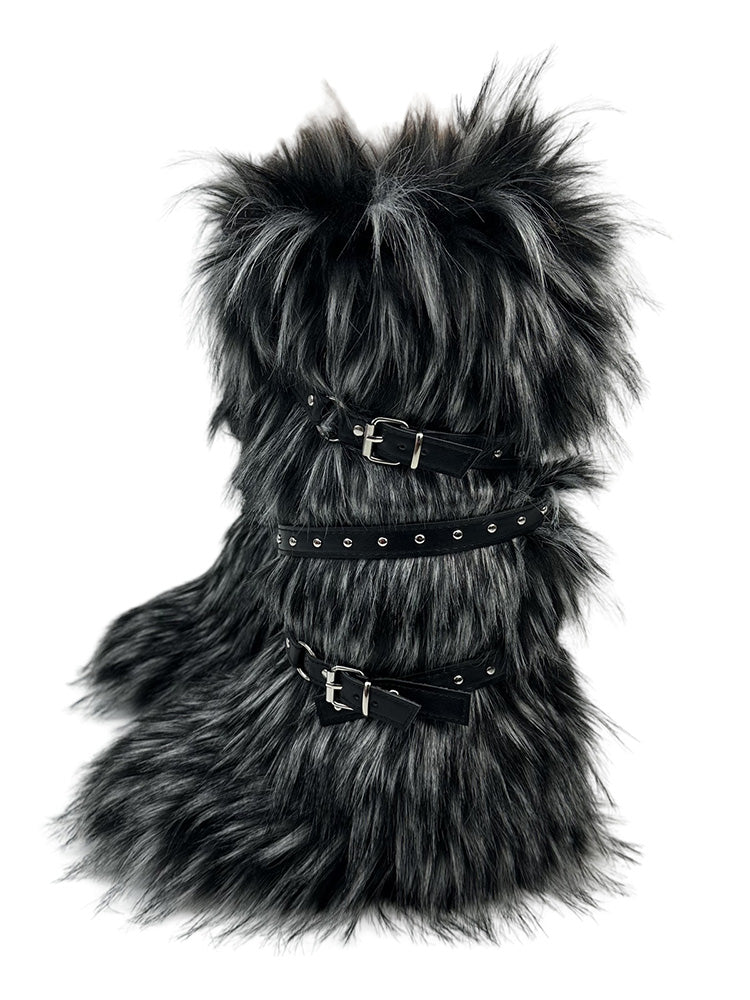 Buckle Faux Fur Boots - Elara Row