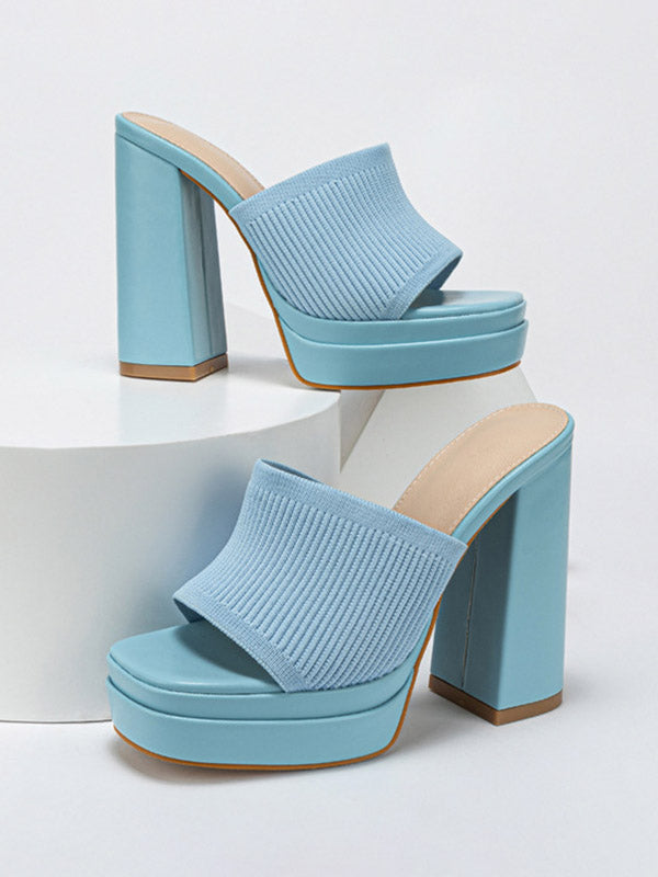 Knit Platform Chunky Heel Sandals - Elara Row