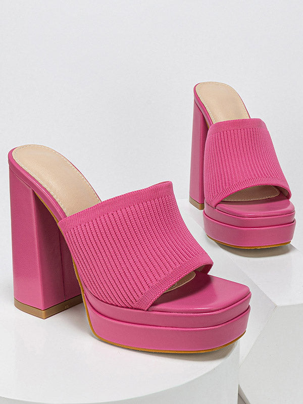 Knit Platform Chunky Heel Sandals - Elara Row