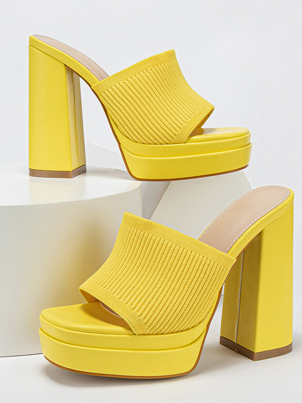 Knit Platform Chunky Heel Sandals - Elara Row