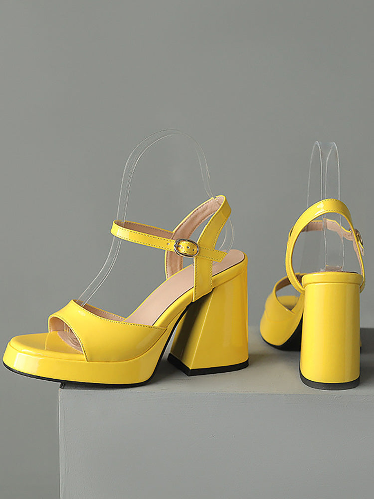 Leather Chunky Heel Sandals - Elara Row