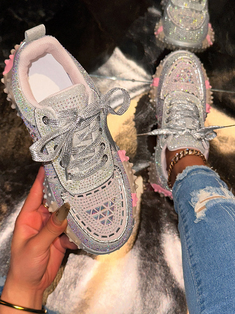 Sparkling Rhinestone Platform Sneakers