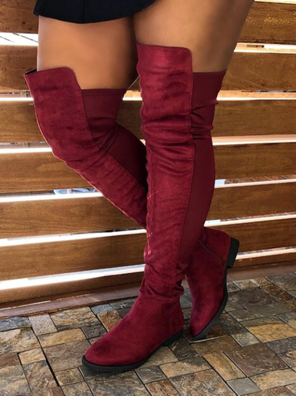 Suede Flat Over Knee Boots - Elara Row