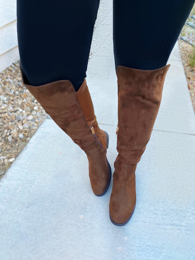 Suede Flat Over Knee Boots - Elara Row