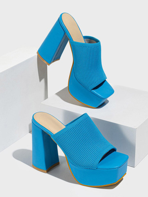 Knit Platform Chunky Heel Sandals - Elara Row