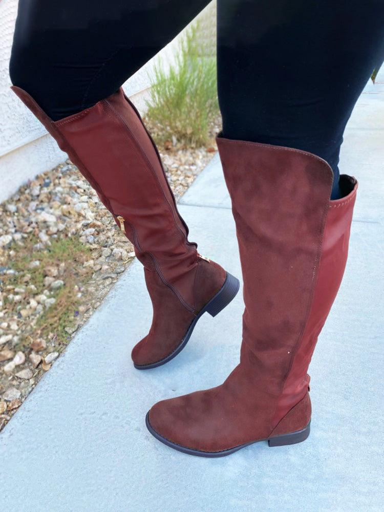 Suede Flat Over Knee Boots - Elara Row