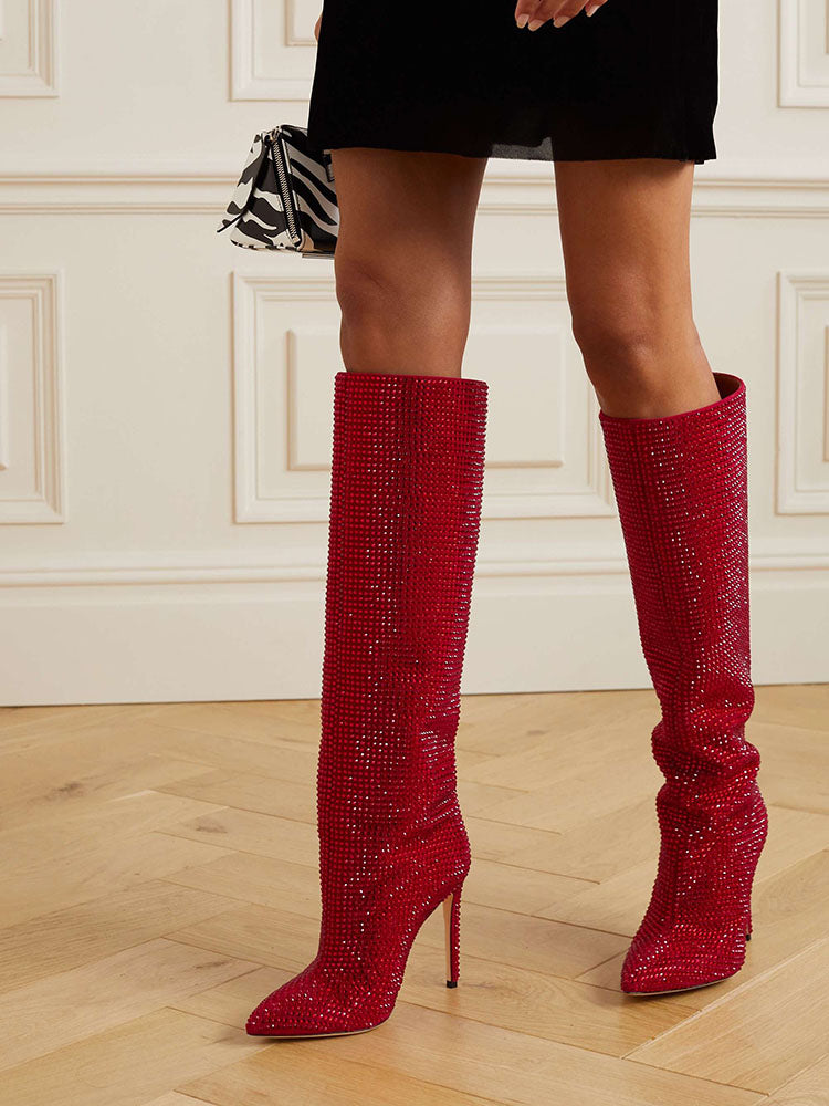 Crystal-Embellished Suede Boots - Elara Row