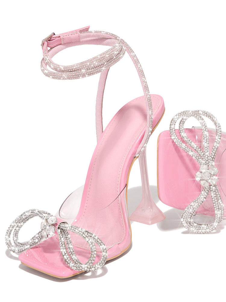 Sparkling Bow Square Toe High Heels - Elara Row