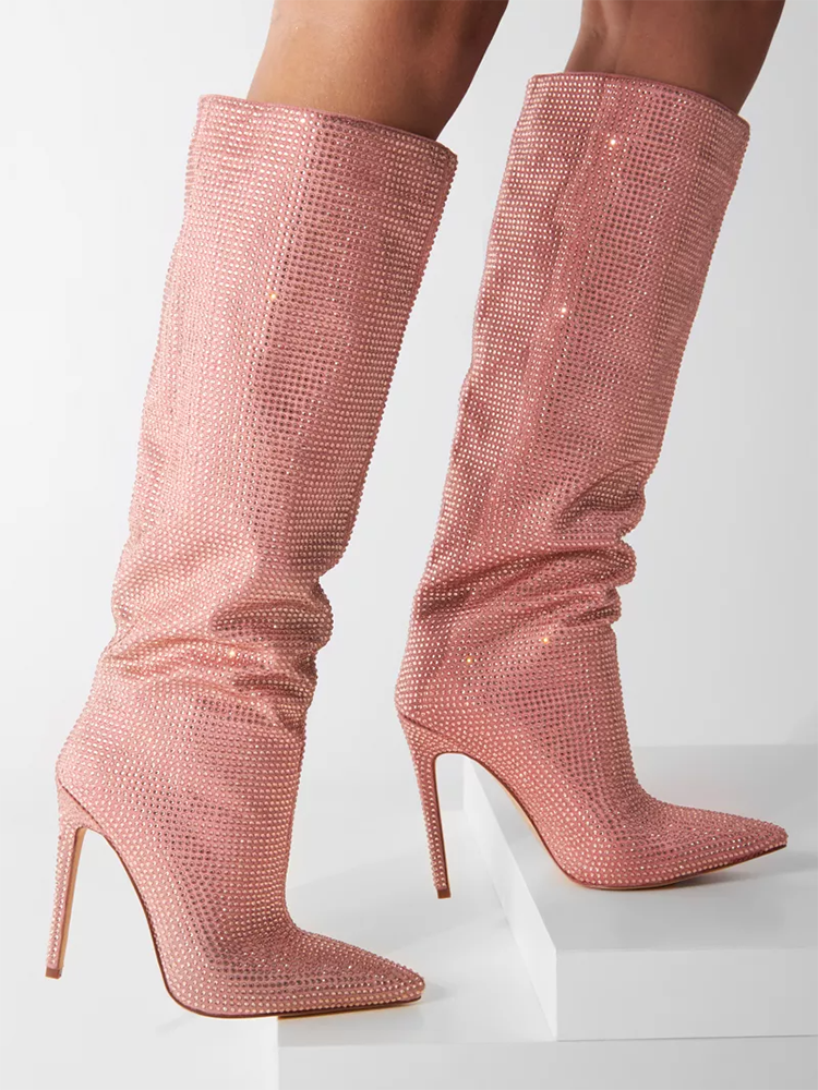Crystal-Embellished Suede Boots - Elara Row