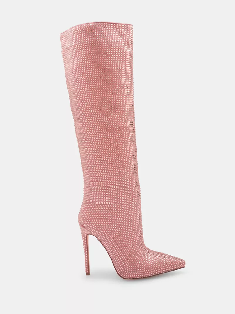 Crystal-Embellished Suede Boots - Elara Row