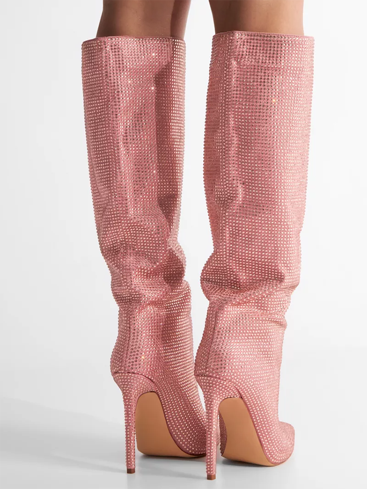 Crystal-Embellished Suede Boots - Elara Row