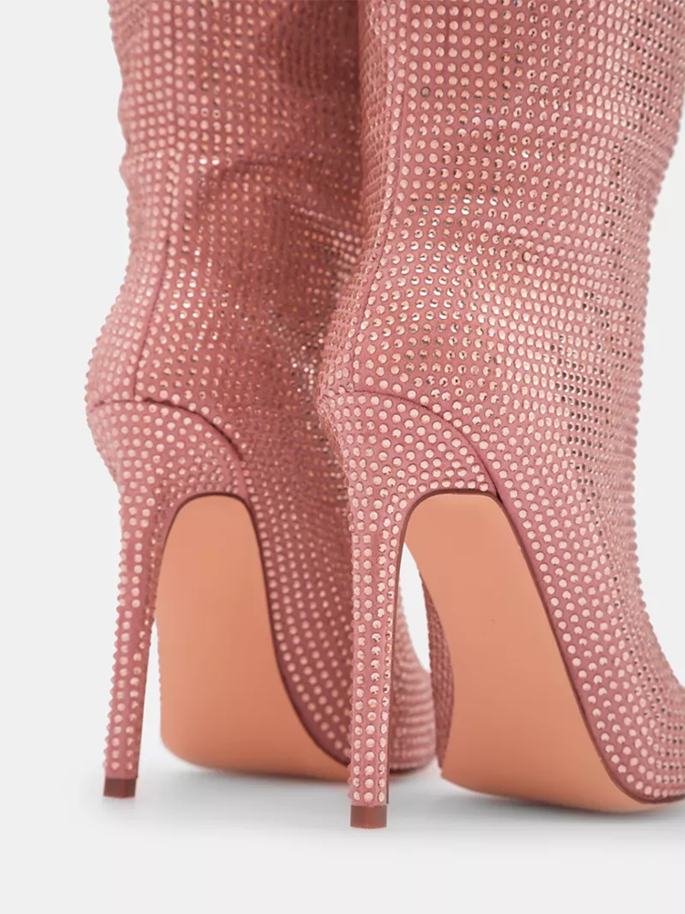 Crystal-Embellished Suede Boots - Elara Row