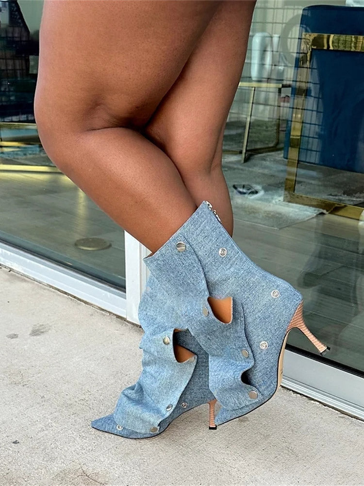 Leather Press Stud Ankle Boots - Elara Row