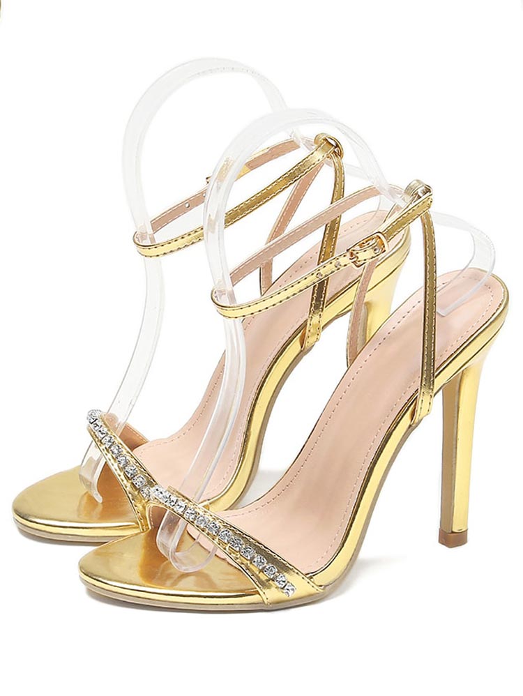 Rhinestone Ankle Strap Heels - Elara Row