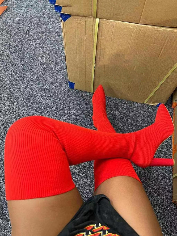 Knitted Over The Knee Pointed Toe Boots - Elara Row