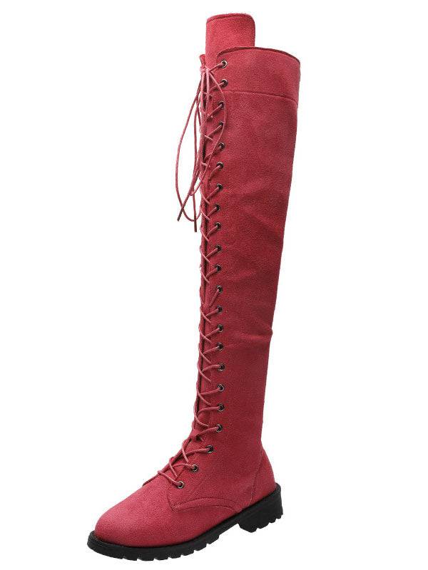 Lace Up Flat Suede Boots - Elara Row